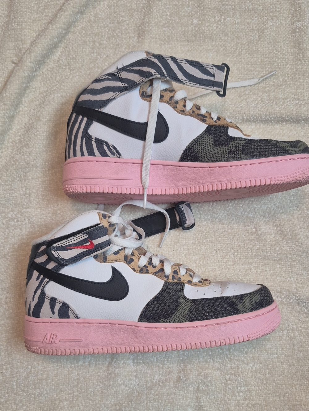 Nike Women’s High-Top Sneakers in Pink, Black & White with Animal Print